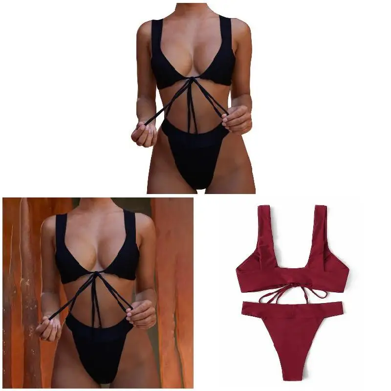 

Women Bandage Bikini Set Push-up Bra High Waist Thong Summer Beach Swimwear Swimsuit MC889