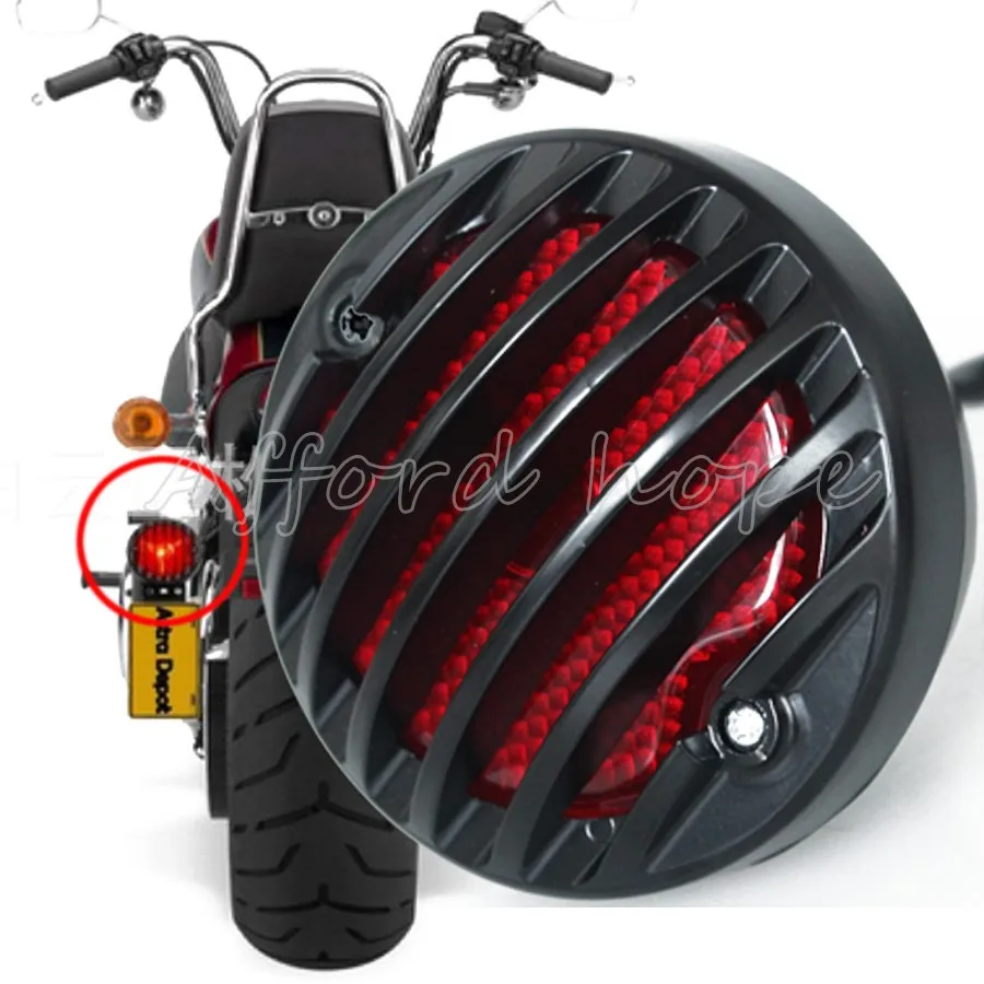 

Motorcycle Red Lens Black Grill Retro Brake Tail Light Plastic For Harley Bobber Chopper Street Bob GN CG Yamaha Suzuki Shadow