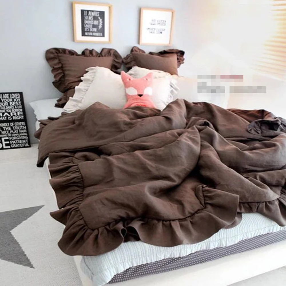 С оборками из чистого льна пододеяльник набор французской Комплект постельного