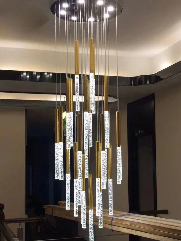 L дуплекс напольная атмосферная люстра лампа для гостиной вилла лестница свет