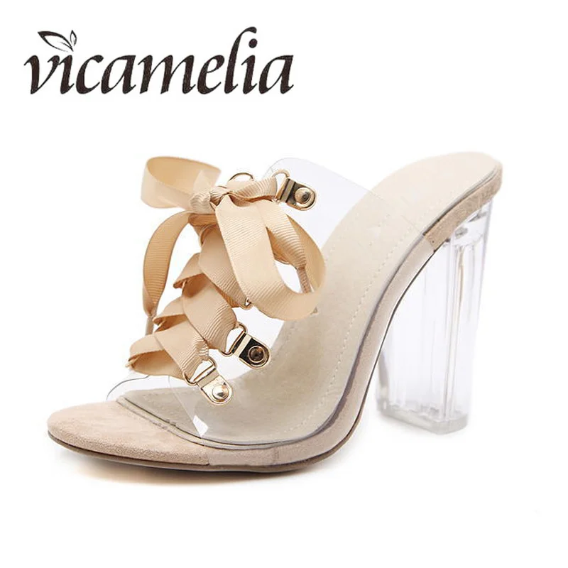 Vicamelia/женские прозрачные босоножки на высоком каблуке с ремешками женские