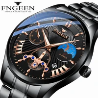 fngeen mens watch 2020 new stylish black quartz wristwatch moon and star fashion business male watch man hour relogio masculino
