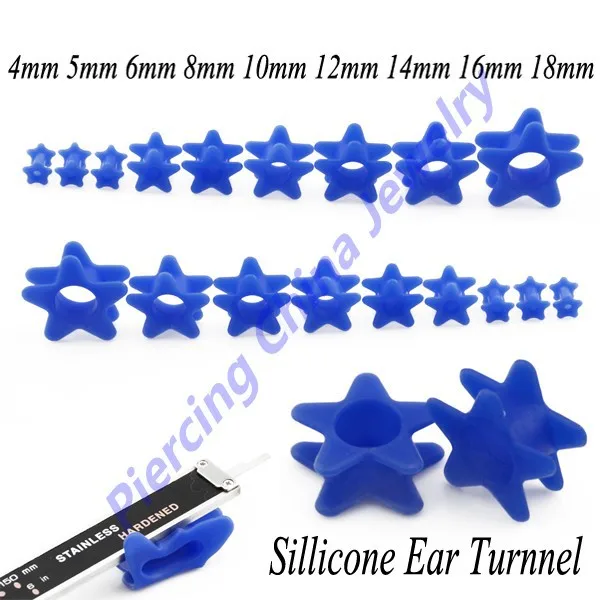 Piercing China 9pairs/lot Silicone Plugs Star Flesh Tunnel Hollow Expander Body Jewelry Free Shipping |