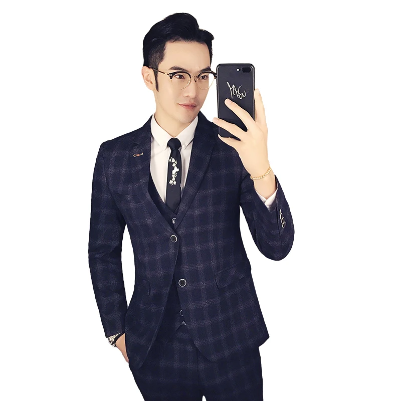 

Men's Blazer Men Soft Comfortable Khaki Blue Suit Jacket Male Plaid Slim Single Breasted High Quality Jaquetas Homens Size M 3XL