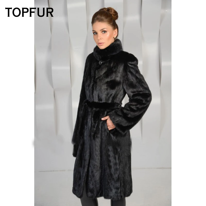 TOPFUR 2019 Новое поступление шуба из натурального меха норки модная длинная высокого