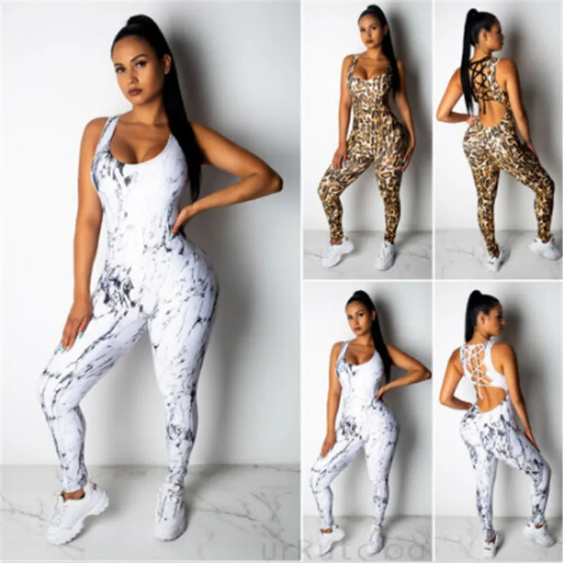 2019 сексуальный женский спортивный комбинезон для йоги с леопардовым принтом без