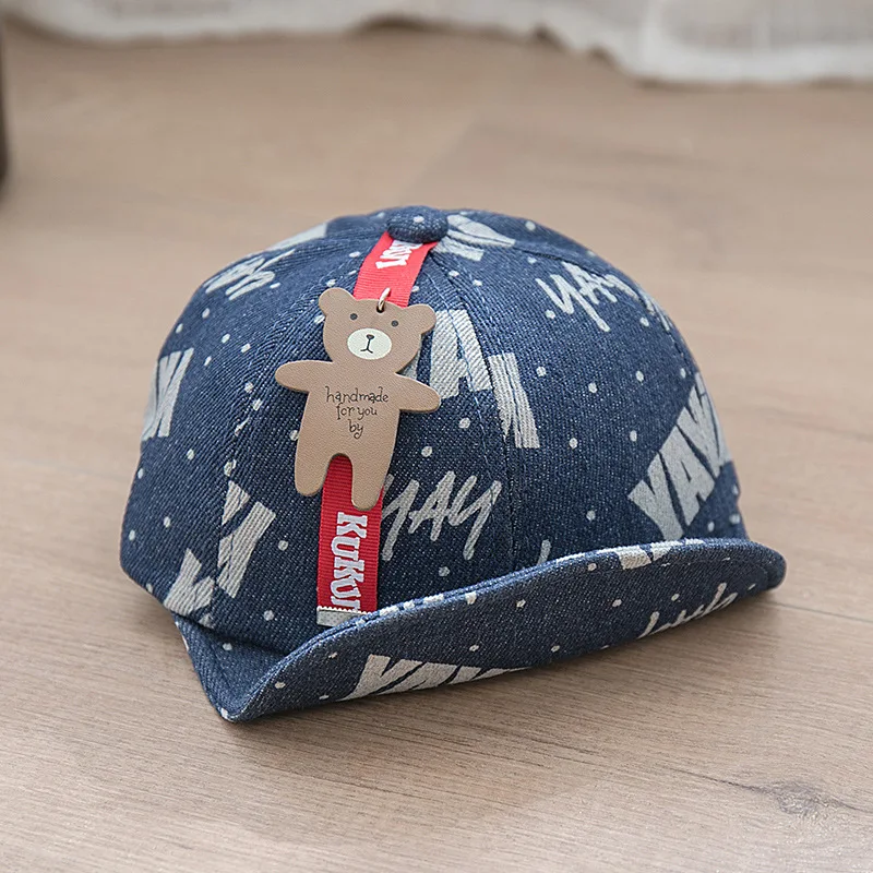 Fashion Denim Baby Caps Letter Cowboy Boys Retro Print Toddler Hat With Bear Spring Summer Soft Clothing | Детская одежда и обувь