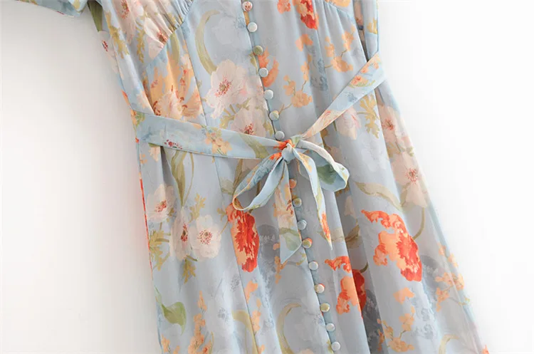 Женское винтажное плиссированное платье миди с цветочным принтом и пуговицами