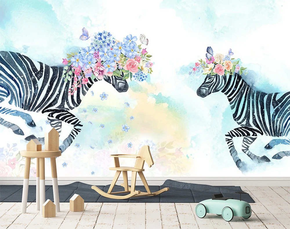 

[Self-Adhesive] 3D Two Running Zebras 36 Wall Paper mural Wall Print Decal Wall Murals
