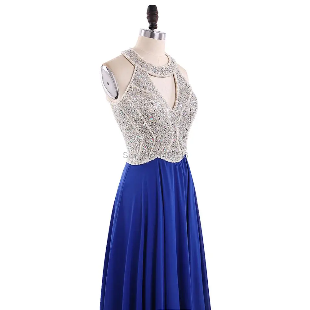 Vestidos de Fiesta, длинное вечернее платье, королевское синее шифоновое ТРАПЕЦИЕВИДНОЕ официальное длинное платье с лямкой на шее, Abendkleider, на заказ, 102417W