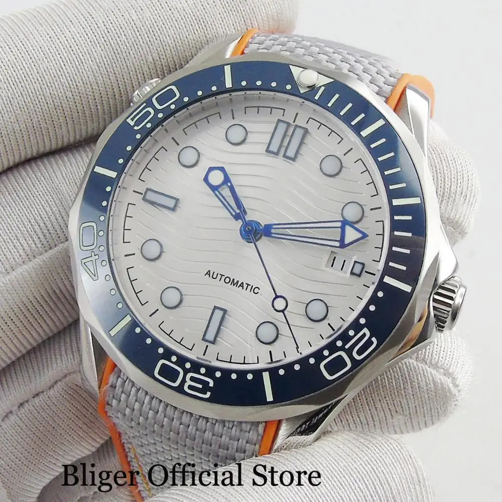 Мужские автоматические часы BLIGER 21 Jewels MIYOTA 8215 NH35A с белым циферблатом 41 мм и
