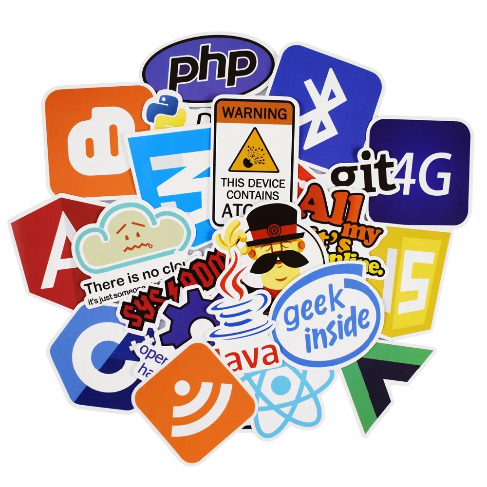 50 шт. программирования наклейки Java JS Php Докер Bitcoin Html облако Язык приложение логотип забавных наклеек для ноутбука автомобильные стикеры сделай сам