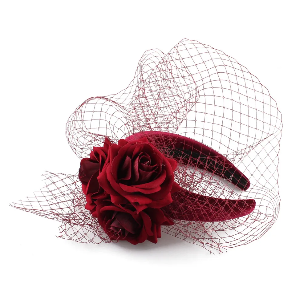 

Elegant Marron Bridal Married Mesh Hair Accessories Headbands Occasion Wedding Fascinators Fashion Ladies Floral Party Headwear