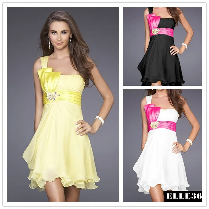 

Cheap Price Women Dress Short Cocktail Dresses 2015 Chiffon White Black Blue Robe De Cocktail Vestido De Dama De Honra OB3390