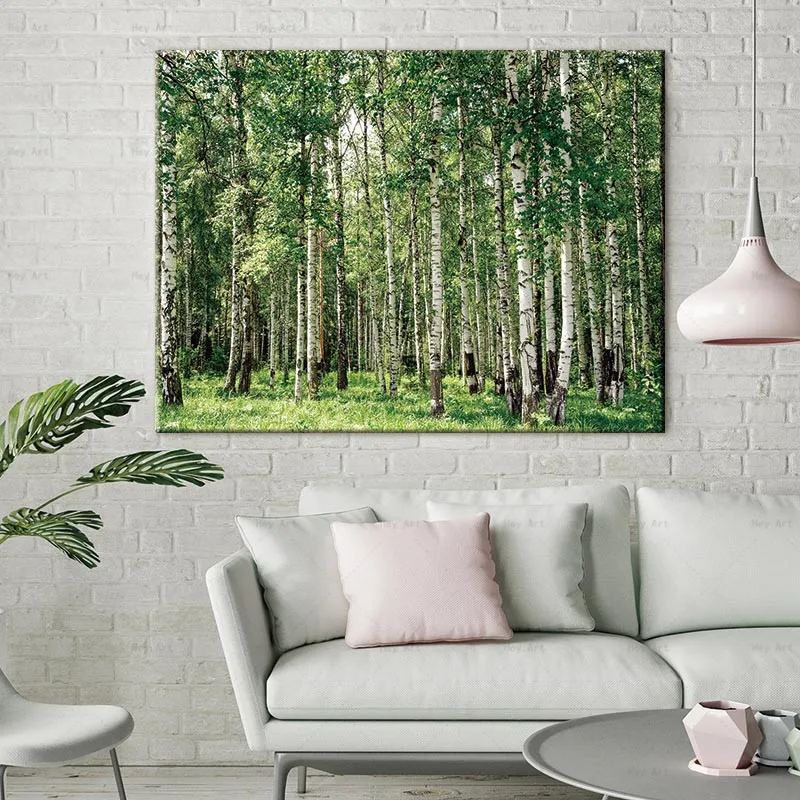 Картина в виде леса фотография без рамки Белая береза Постер Landscpe настенные