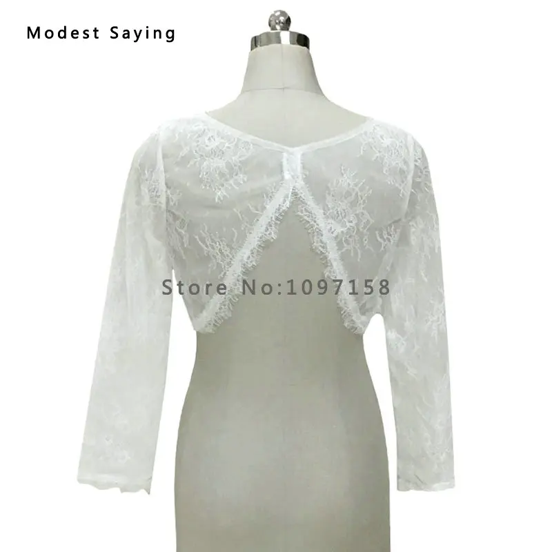 

Elegant Ivory Boat Neck Lace Long Sleeve Bridal Bolero de renda Capes 2017 White Shawl Wedding Jackets Wedding Accessories B121