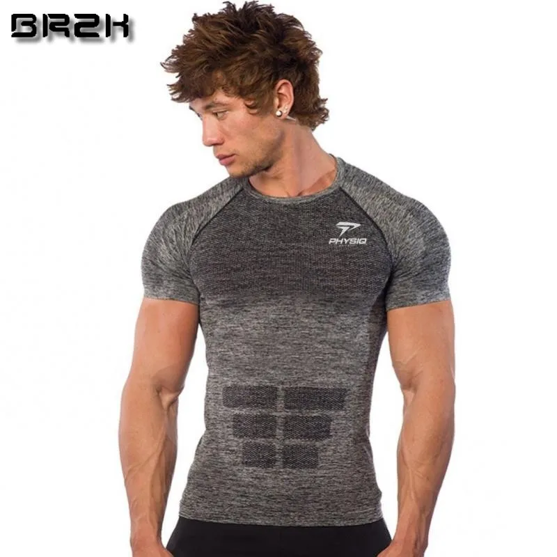 Brzk Men gyms Fitnes t shirt Skinny elasticity Bodybuilding workout Fashion shirts male Casual tee tops Brand clothing | Мужская одежда