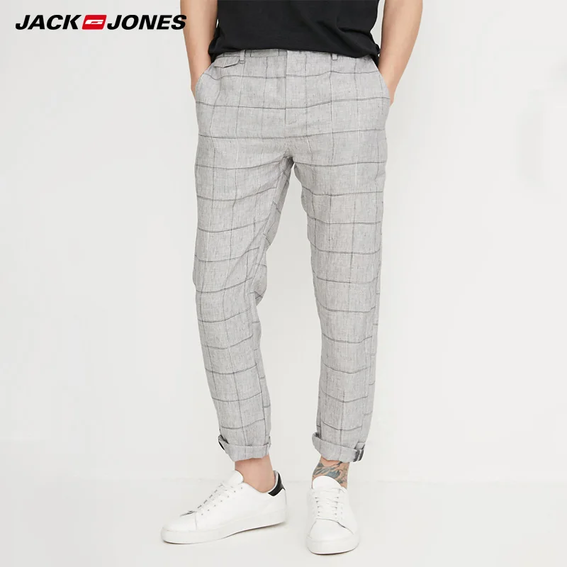 Брюки Jack Jones мужские повседневные Прямые в клетку льняные штаны весна