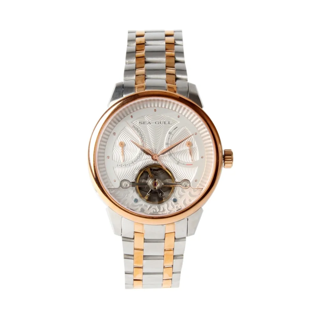 Мужские двухцветные автоматические часы Seagull гильошированные деловые с