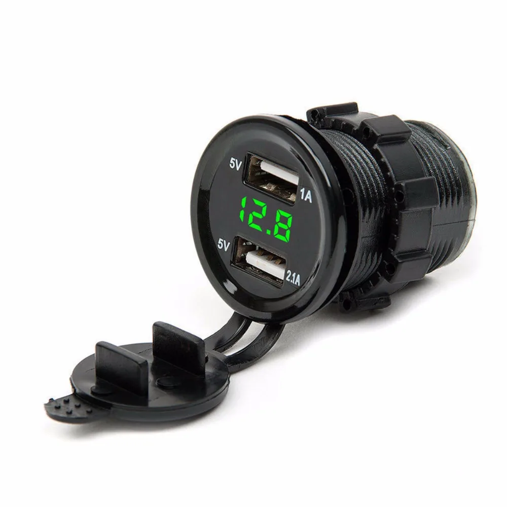 Powsro 12V-24V Dual USB Автомобильное зарядное устройство Автомобиль Мотоцикл