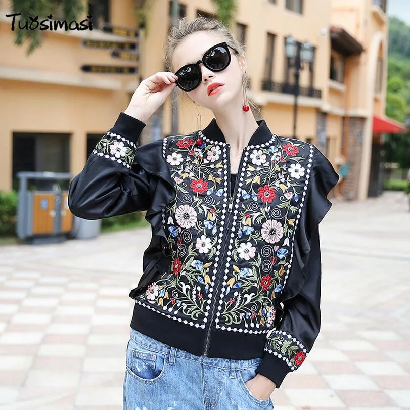 2017 Осень бейсбольная форма куртка уличная Черный Вышивка Винтаж Ретро верхняя