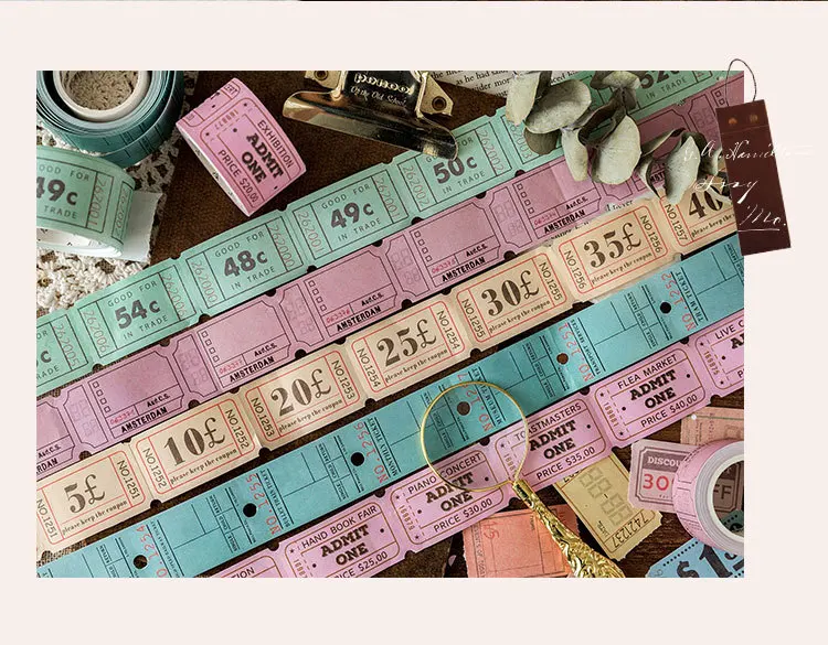 Винтажные билеты маскирующий скотч Набор 30 мм* 5 м DIY Deco поставки 12 вариантов дизайна смешанные
