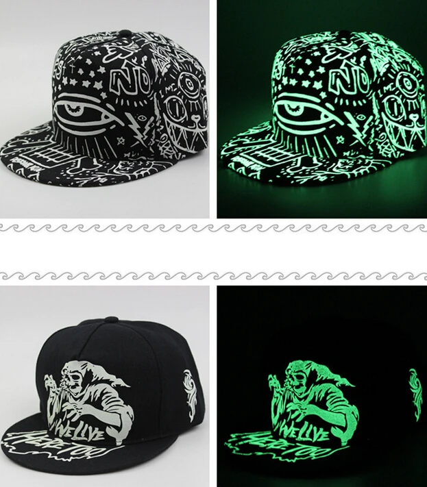 50 шт. Бейсболка Snapback Регулируемая шляпа светящаяся Ночная хип-хоп Танцевальная