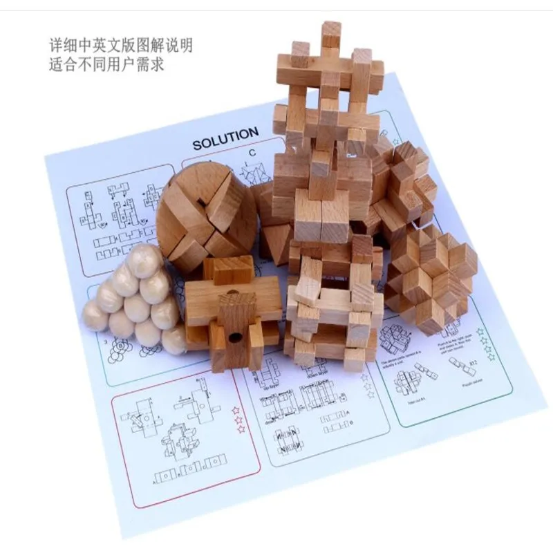 9 шт./компл. бук 3D Ручная работа винтажный Ming lock Luban деревянные игрушки взрослые