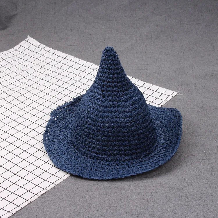 XINGMING Children Solid Straw cap knitting fisherman hat girls fashion witch pointed basin bucket accessories | Аксессуары для