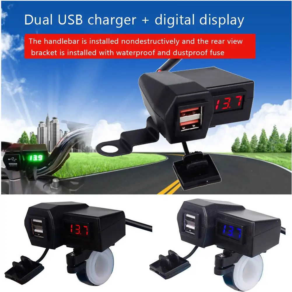 3.1A аксессуары для мотоциклов Автомобильное зарядное устройство двойной USB прикуриватель, Вольтметр дисплей Водонепроницаемая проводка 60 см двойной USB адаптер