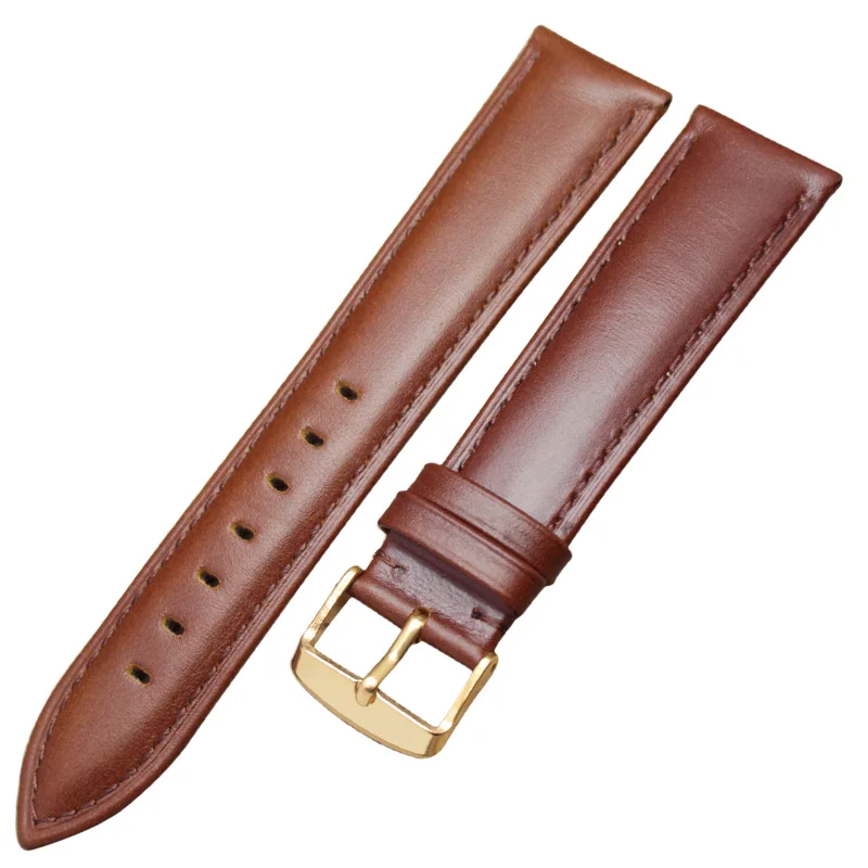 Brown gold buckle 18 мм, 19 мм, 20 мм, 21 мм, 22 мм, 24 мм, Ремешки для наручных часов, мужские Ремешки для наручных часов, высокое качество, натуральная кожа, женские ремешки, браслеты, аксессуары - Цвет ремешка: Brown gold buckle