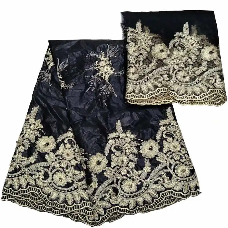 

New Arrival Senior 5 Yards Gold Jacquard African Embroidered Bazin riche for Women Dress French 2 Yards Net Lace Fabric