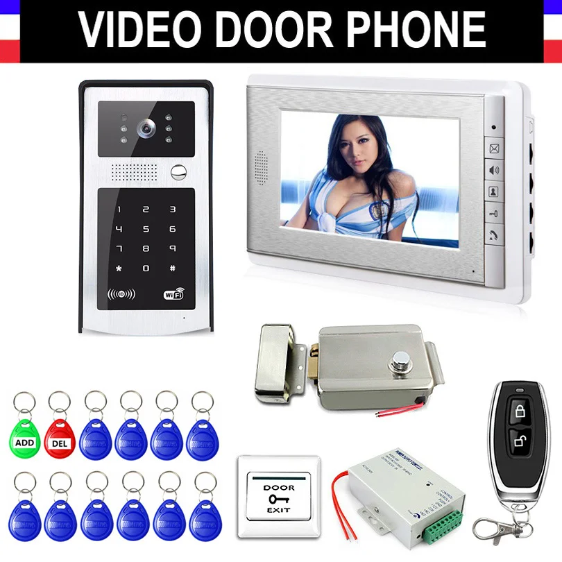 With Electric Lock Проводной " видеодомофон дверной звонок видеодомофон система входа+ RFID код клавиатуры камера+ пульт дистанционного управления+ электронный замок+ выход - Цвет: With Electric Lock