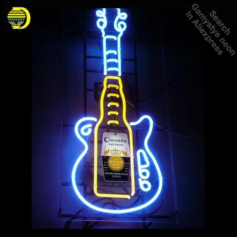 

Neon Signs for Coron Guitar Neon bulb Sign Beer Bar Pub Neon Light Sign Store Display Lamps Glass with Clear Board Dropshipping