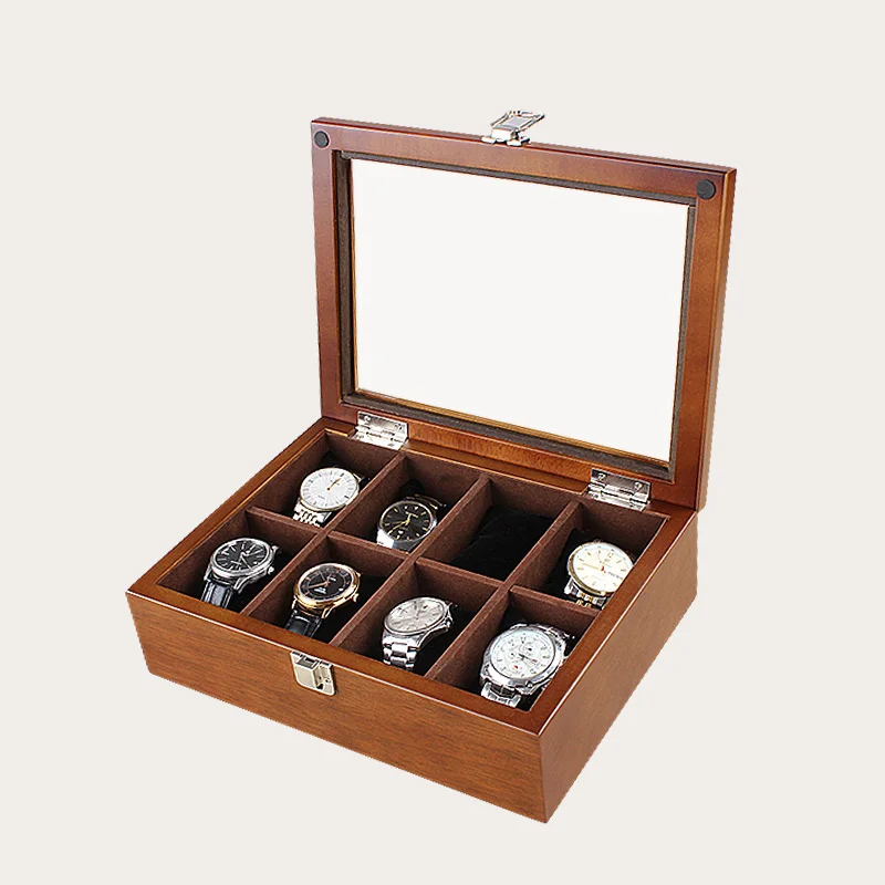 

Han 8 Slots Wood Watch Box Case Coffee Watch Organizer New Mechanical Watch Storage Cases Jewelry Wood Box