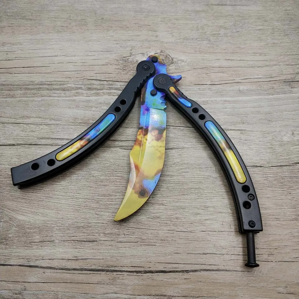 Yellow doppler Дропшиппинг CS GO бабочка в ноже Karambit нож бабочка складной тренировочный нож игровой нож тупое лезвие без края инструмент - Цвет: Yellow doppler