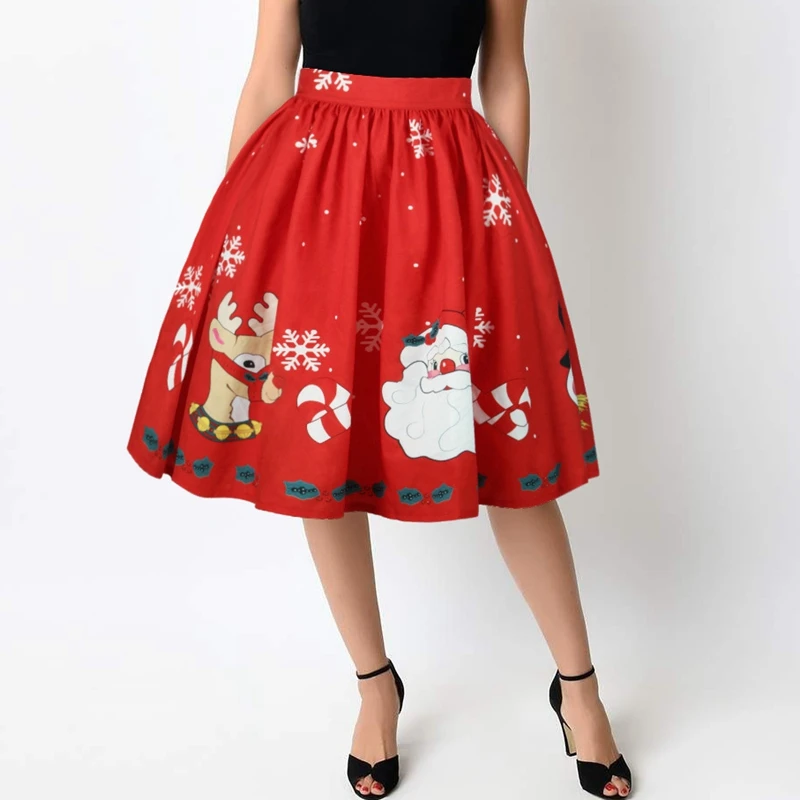 JLZXSY 2017 Christmas Party Ball Gown Skirts Elastic Waist Swing 3D Series Printed Women Fashion Casual Midi | Женская одежда
