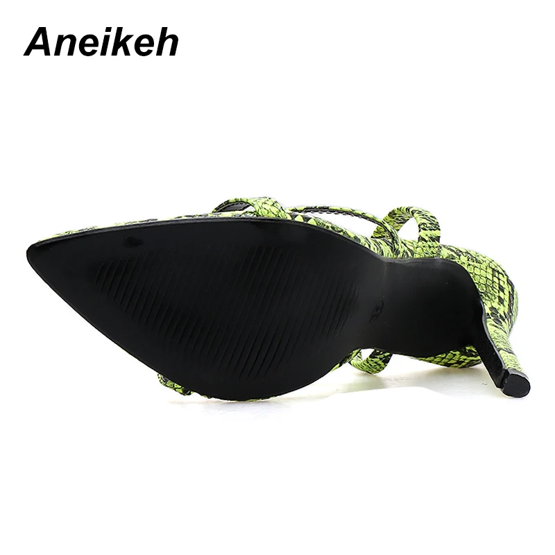 Aneikeh/Коллекция года; модные летние шлепанцы; женская обувь; Женские однотонные вечерние туфли с открытым носком на высоком тонком каблуке; Цвет зеленый, черный; 40