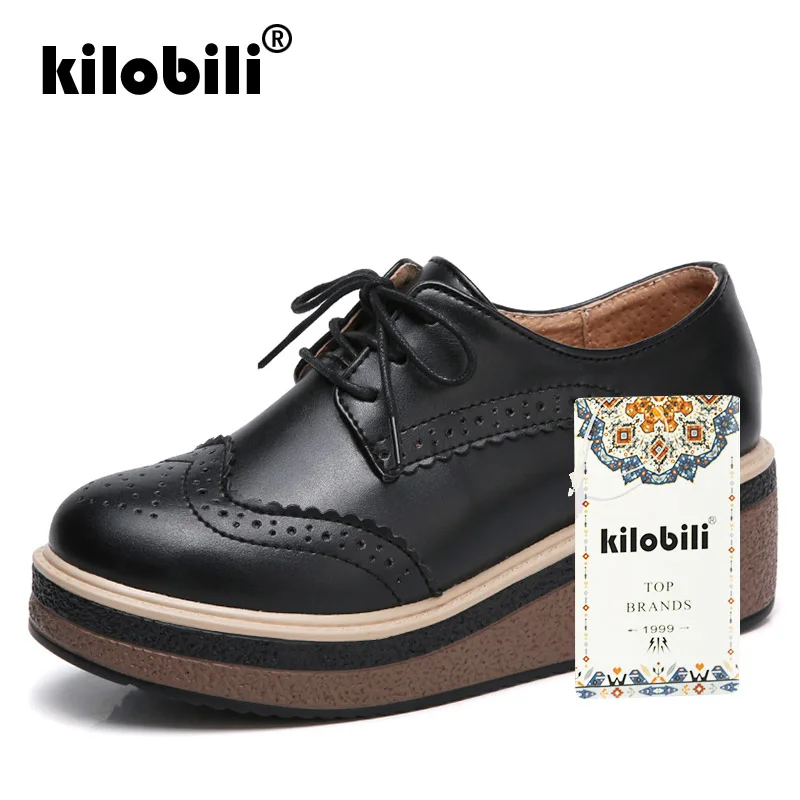 Kilobili 2019 Весна Для женщин туфли-оксфорды на платформе Броги шнуровке из