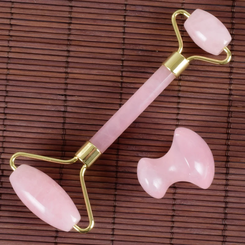 Ролик для лица Gua Sha инструмент массажный набор Китай традиционный натуральный розовый кварц спа иглоукалывание выскабливание тела лечебный камень макияж