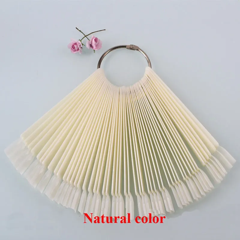 Natural color 50PCS Fulljion 50 шт Ложные веерообразные цветные карты со стальным кольцом для маникюра, советы для маникюра, доска для демонстрации лака, шаблон, инструменты для отображения - Цвет: Natural color 50PCS