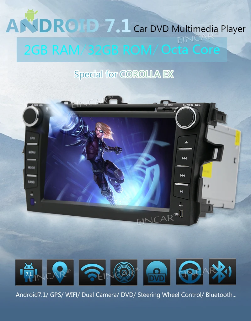 Eincar 7 ''двойной 2 Din в тире автомобильный DVD CD плеер Android 1 Nougat система