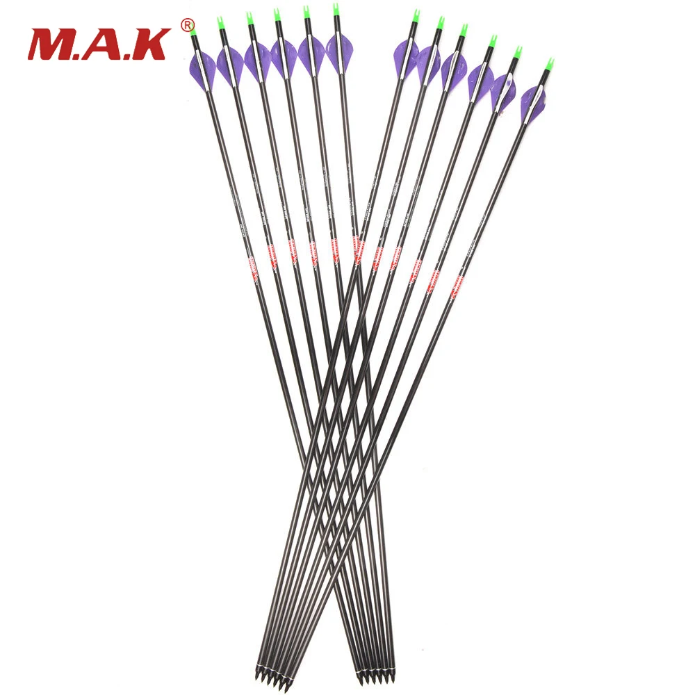 

6/12/24pcs 30.5 Inch 100% Pure Carbon Arrow OD 7.6mm ID 6.2mm Spine 340 for Recurve Compound Bow Archery Shooting Hunting