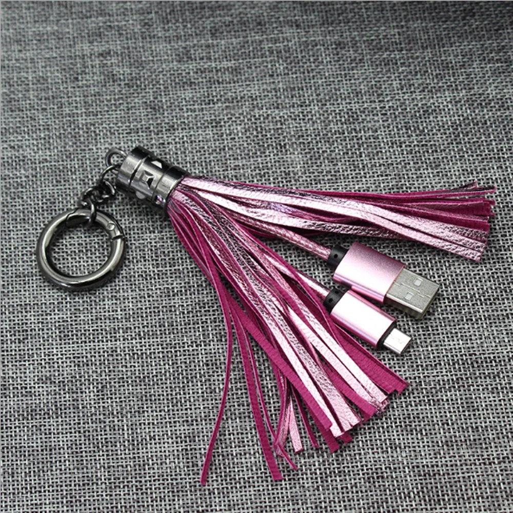 Модный брелок для ключей с кисточкой Micro USB кабель Android iPh 6 7 8 Быстрая зарядка и