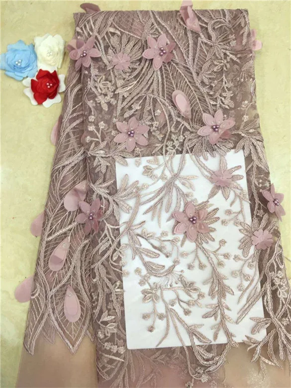 French Lace Fabrics Yellow High Quality African Net With Soft 3D Flowers beads Nigeria Tulle Mesh Wedding Dress pink green | Дом и сад