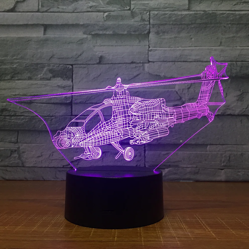 

Helicop Plane 3D LED Desk Table Lamp Laser Engraving Night Light Baby Bedroom Decor Kids Gift Toys 7 Color Change