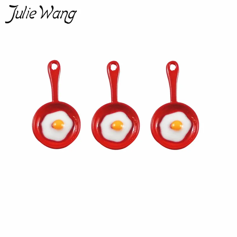 Julie Wang, 10 шт., эмалированная сковорода, амулеты, омлет в мини-цветной кастрюле, милая маленькая Подвеска из сплава для творчества, аксессуары для изготовления ювелирных изделий