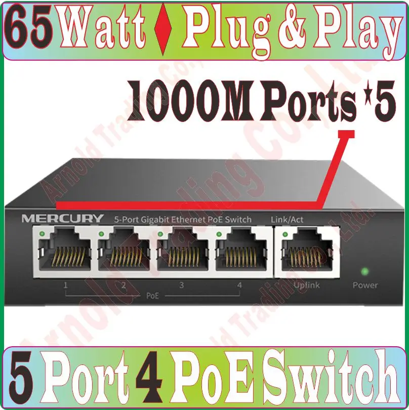 Коммутатор IEEE802.3af/at poe 65 Вт 1000 Мбит/с 5 портов подходит для всех типов камер PoE или AP