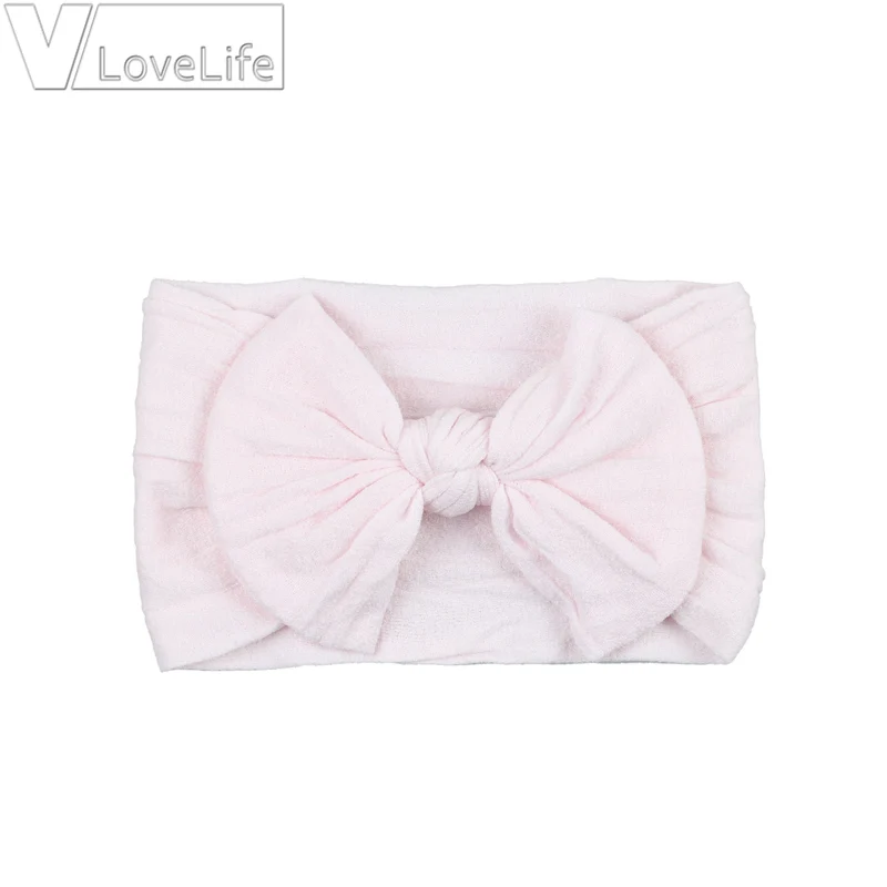 baby pink Бантом нейлоновые оголовья, универсальный размер Широкий Бант нейлон тюрбан мягкий тюрбан, для волос, для маленькой девочки, аксессуары - Цвет: baby pink