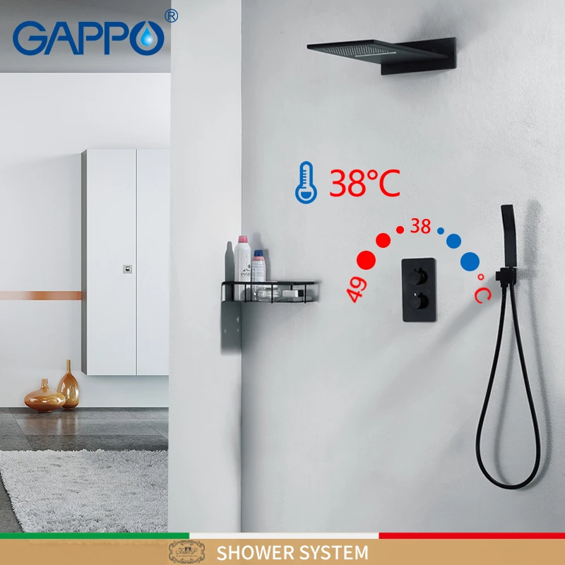 Термостатические Смесители для душа GAPPO черный кран Водопад настенное крепление